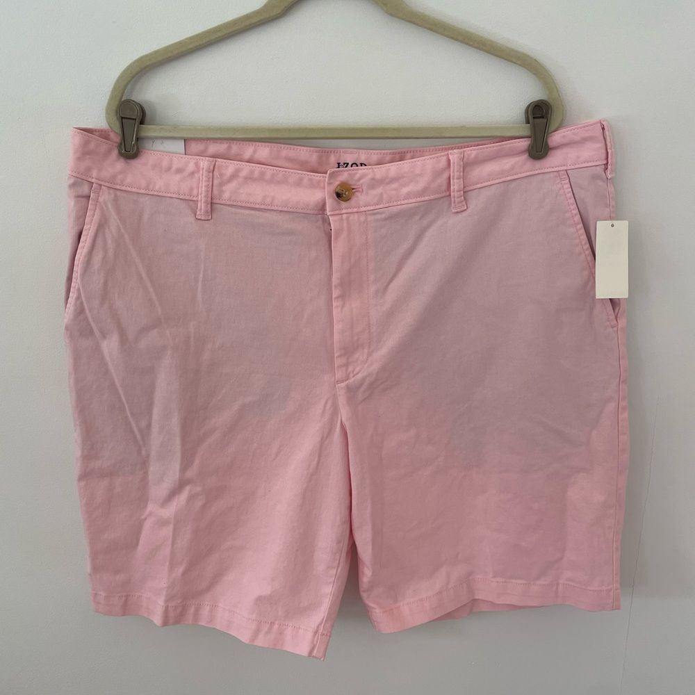 NWT Mens IZod pink shorts FLAT FRONT SALTWATER stretch chino shorts 40waist